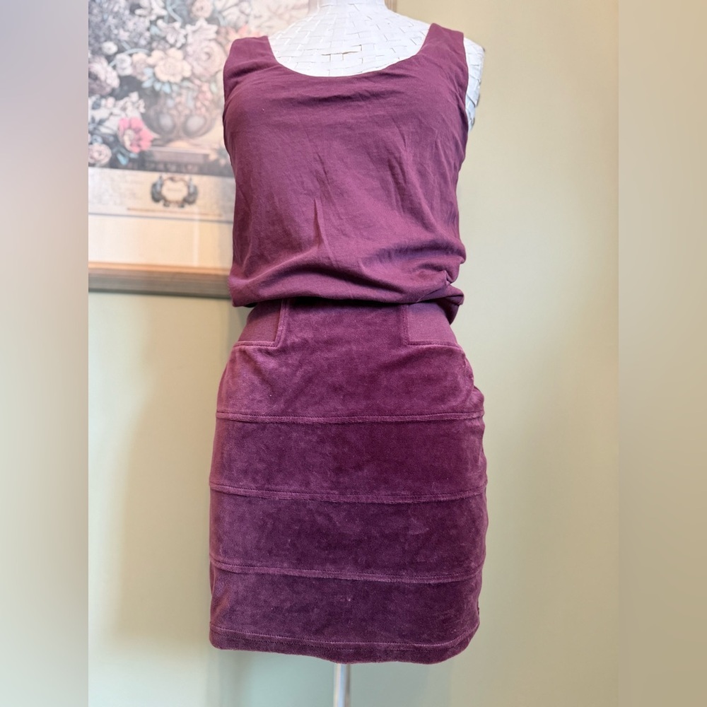 🎀 VTG Juicy Couture Burgundy Velour & Corduroy Mini Dress - Pink Tag Petite
